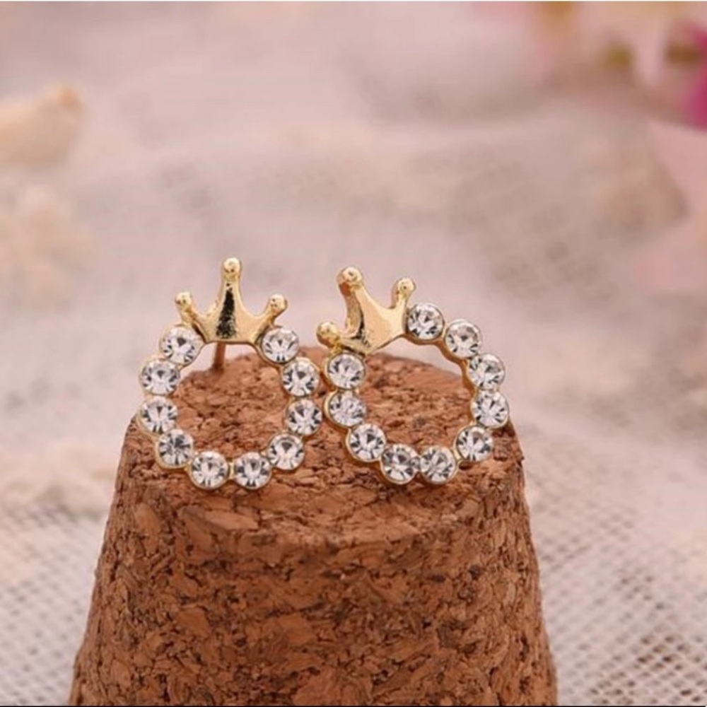 Zirconia Circle Crown Earrings